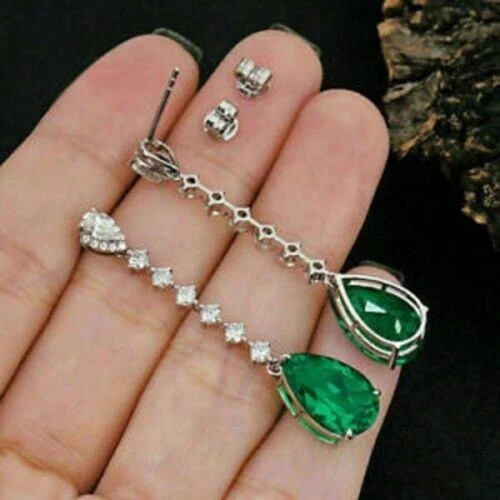 4.50Ct Lab-Created Emerald Women Drop & Dangle Earrings 14K White Gold Finish 4.50Ct Lab-Created Emerald Women Drop & Dangle Earrings 14K White Gold Finish