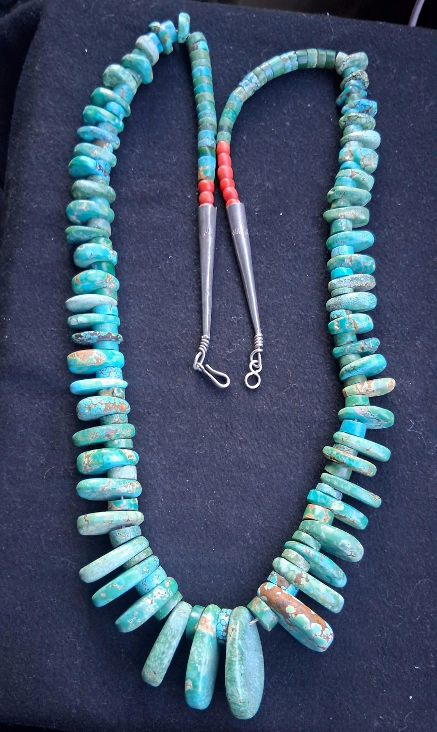 Authentic Vintage Santo Domingo #8 Turquoise Tab Heishi Coin Necklace Old Pawn