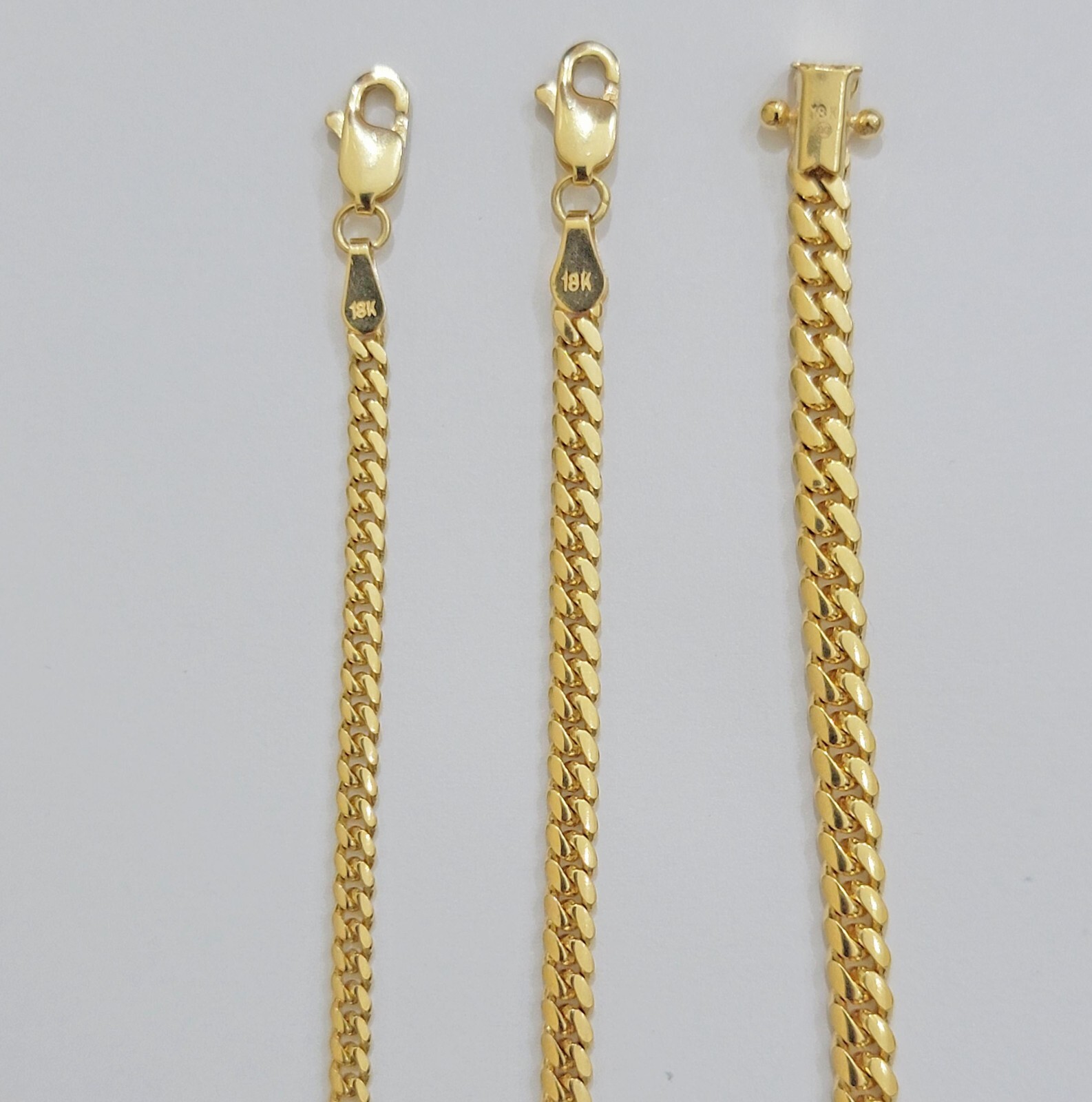 Solid 18k Gold Chain Necklace Miami Cuban Link 2.5mm-4mm 18