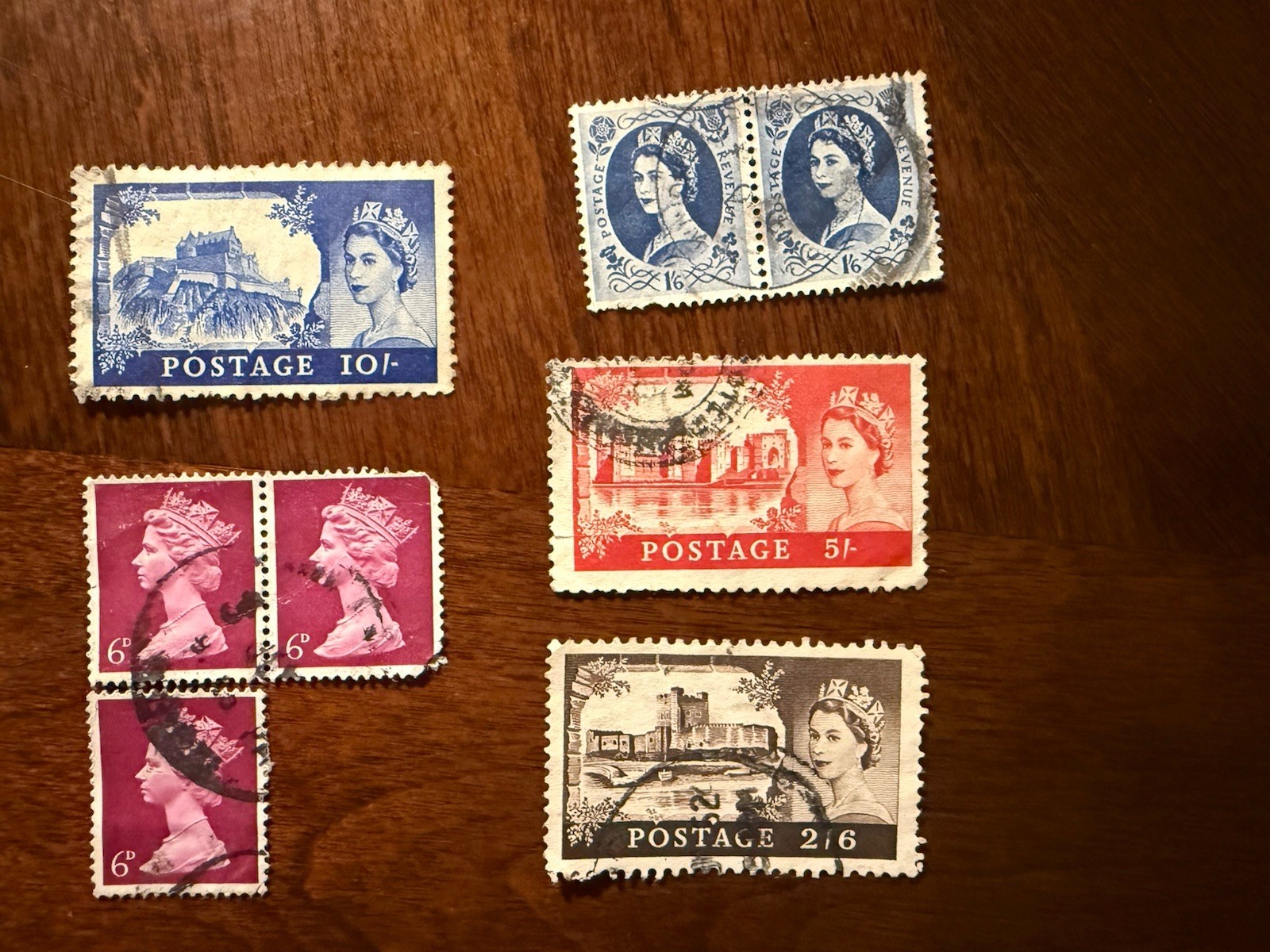 Great Britain Elizabeth II Pre-Decimal Used Stamps 6d 2/6 5/- 10/- Royalty