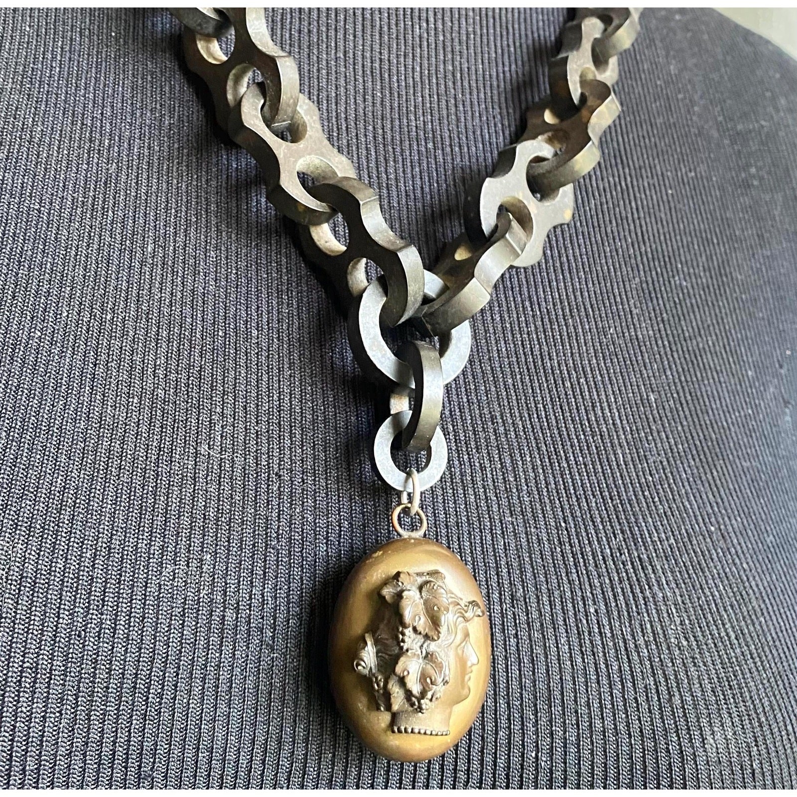 Victorian Vulcanite Chain & Cameo Locket