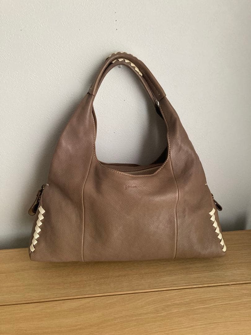 genten BOLDINO Goat & Cow Leather Tote Bag Gray Pre-owned