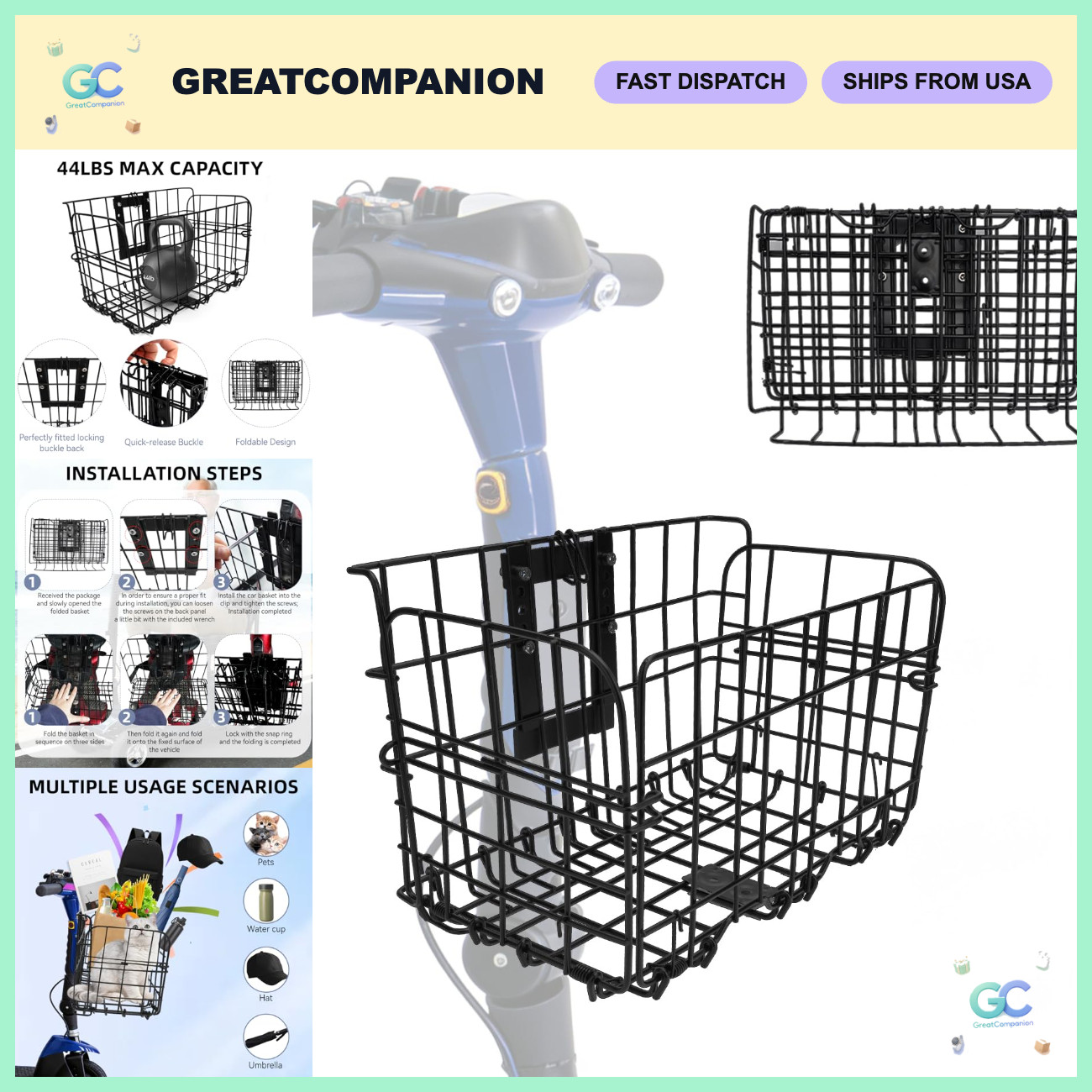 Large Foldable Front Basket for Mobility Scooters - Easy-Mount Storage for Shopp Large Foldable Front Basket for Mobility Scooters - Easy-Mount Storage for Shopp