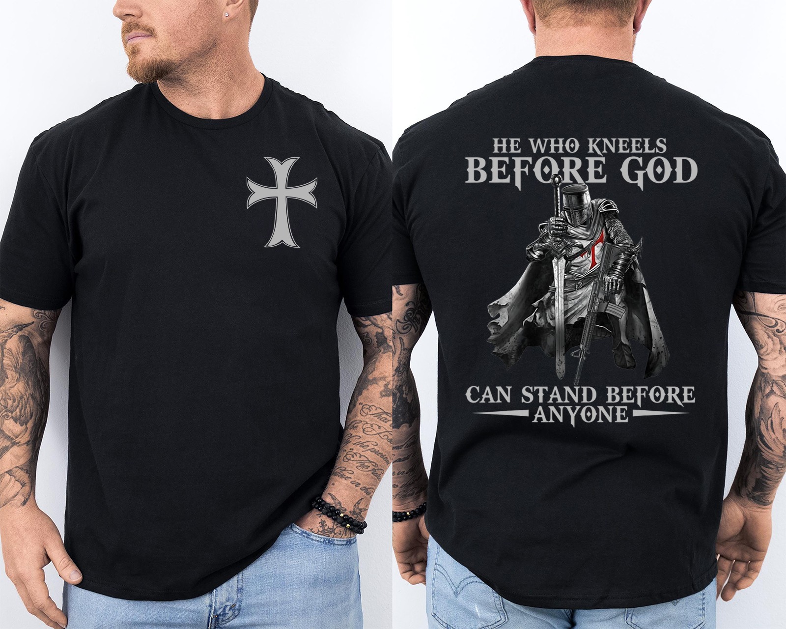 Knight Templar Kneel Before God T-shirt Christian Warrior Of Christ 2 Sided Tee Knight Templar Kneel Before God T-shirt Christian Warrior Of Christ 2 Sided Tee