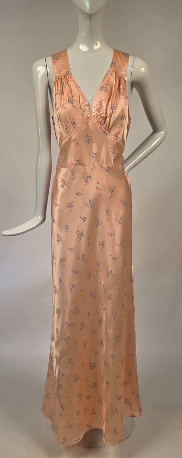 OLD STOCK 1930’S SLINKY SLIPPERY FLORAL RAYON LONG SLIP DRESS