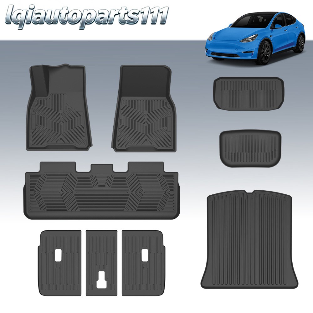 For 2020-2024 Tesla Model Y 5 Seats TPE Floor Mats Cargo Liner Backrest Mat