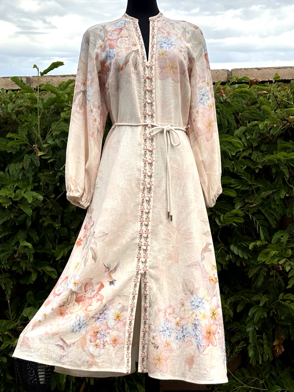 CALYPSO ST. Barth SzSmallPink/multi Linen Blend Long Sleeve Maxi Shirt Dress-NWT CALYPSO ST. Barth SzSmallPink/multi Linen Blend Long Sleeve Maxi Shirt Dress-NWT