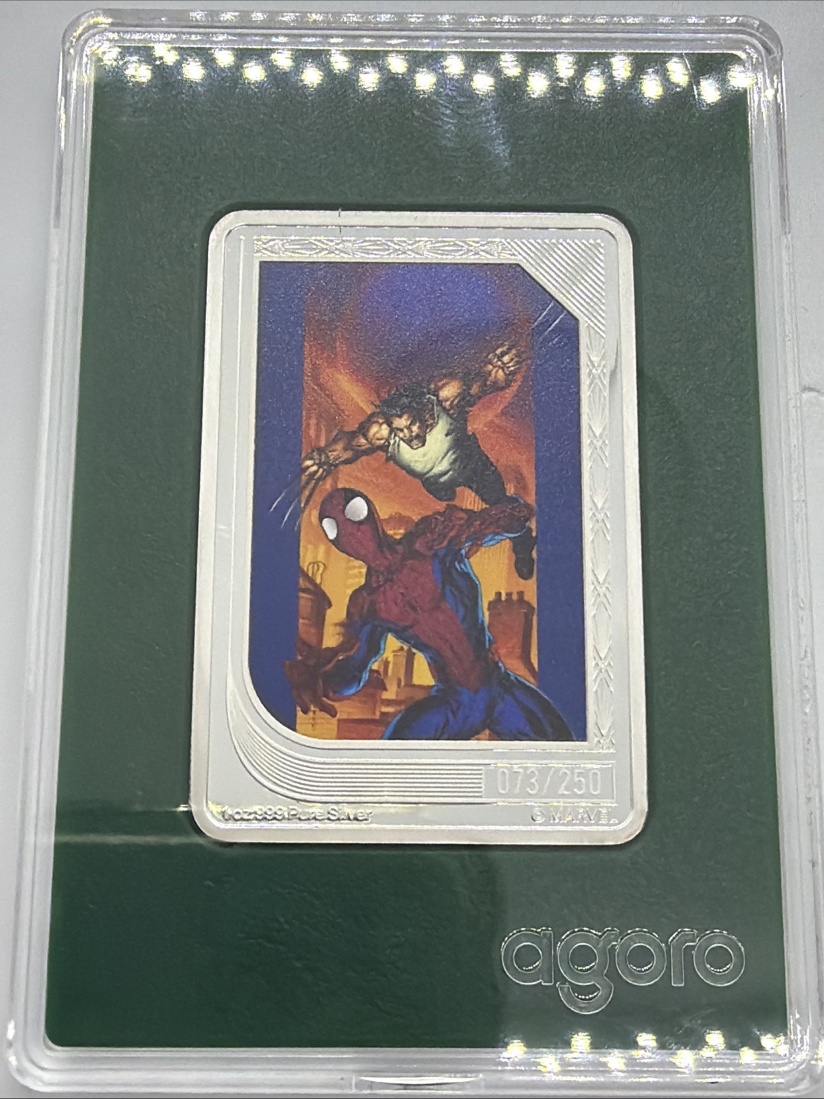 2026 Agoro Art Of Marvel Spider-Man & Wolverine 1oz Silver Emerald Card #73/250 2026 Agoro Art Of Marvel Spider-Man & Wolverine 1oz Silver Emerald Card #73/250