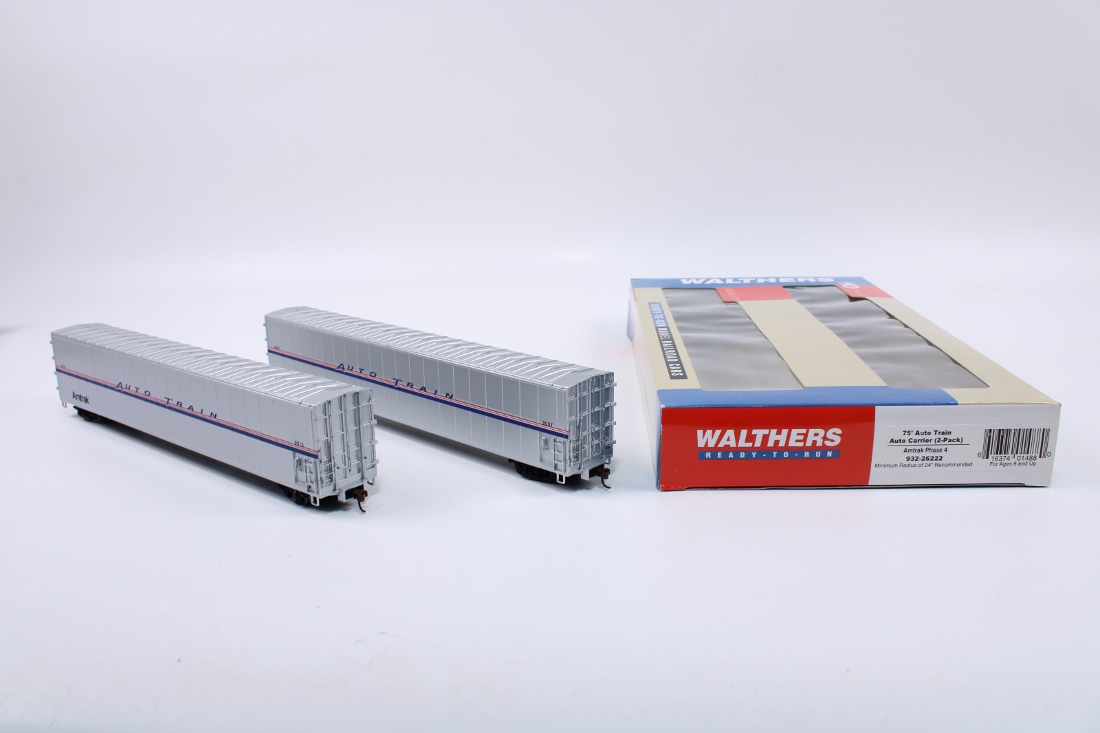 Walthers 932-26222 HO 75\' Auto Train Auto Carrier 2-Pack Amtrak Phase 4
