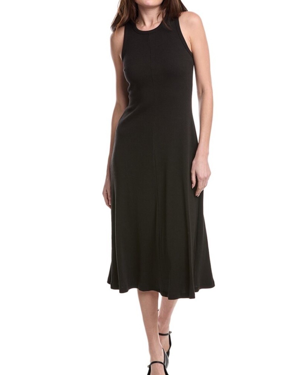 NEW THEORY (Size M) Black Racer Compact Rib Midi Dress - MSRP $215.00