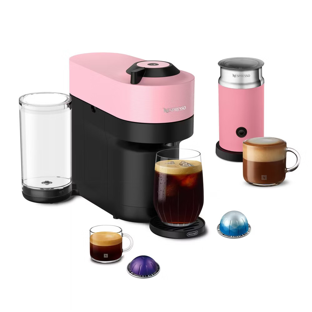 Nespresso Limited Edition Pop+ Pink Coffee and Espresso Machine with Pink Milk