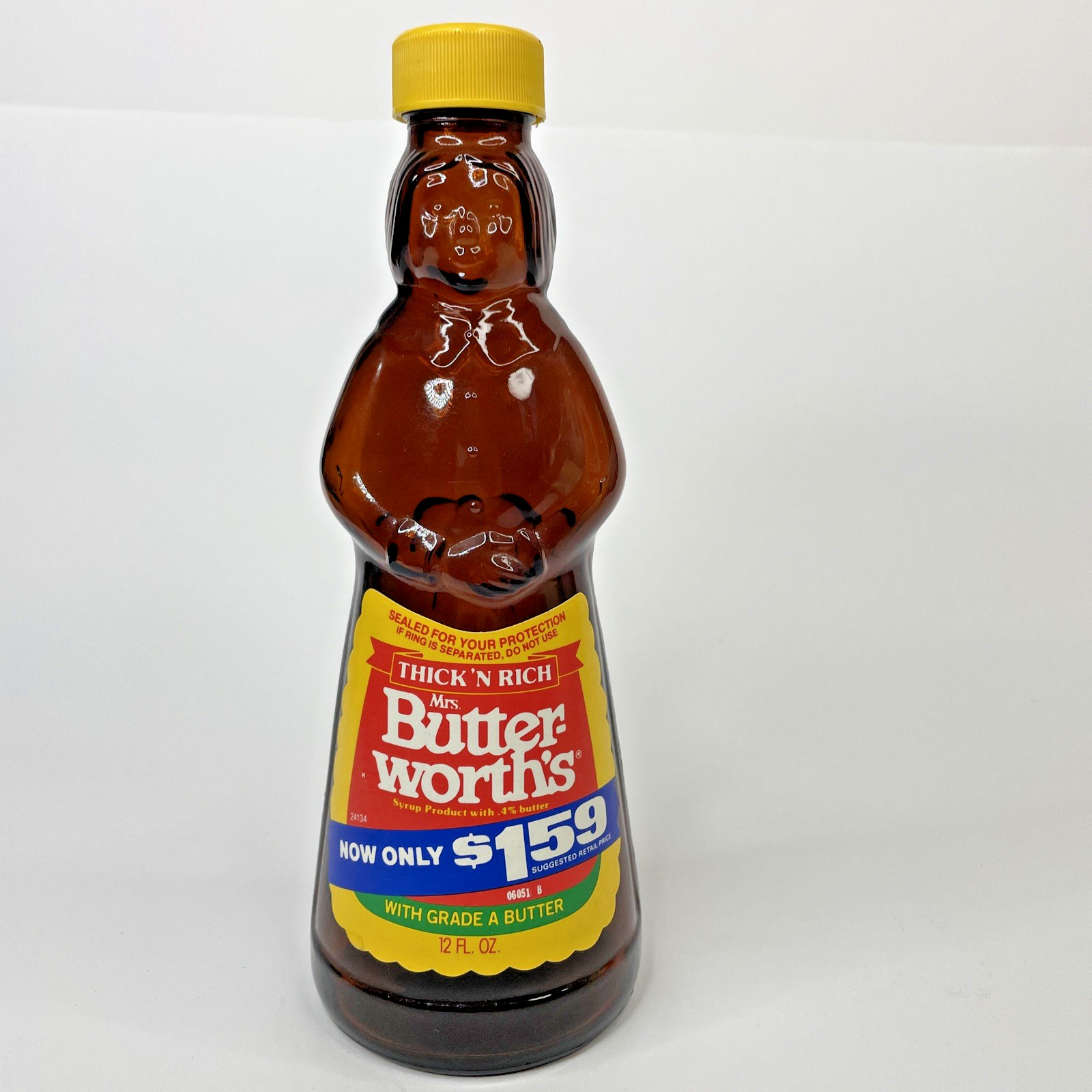 Vtg Mrs. Butterworth\'s Amber Glass 12oz Syrup Bottle w/ Plastic Cap & Label 1.59 Vtg Mrs. Butterworth\'s Amber Glass 12oz Syrup Bottle w/ Plastic Cap & Label 1.59