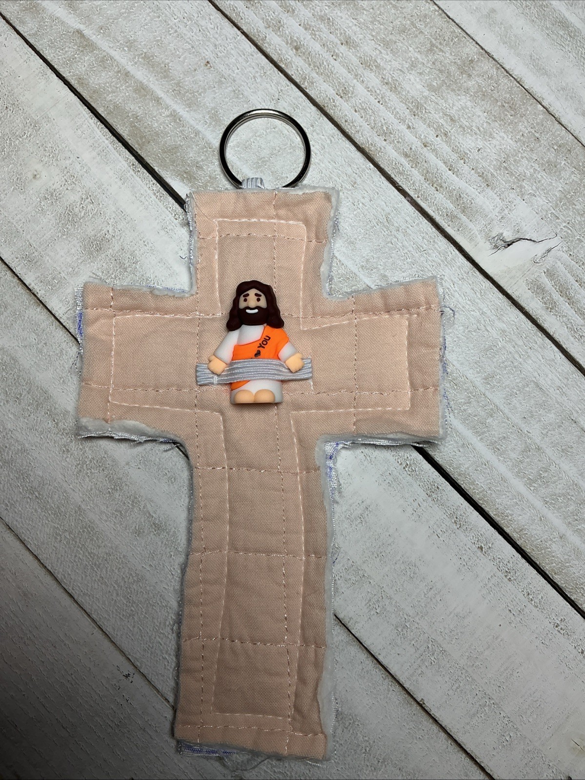 Christian Handmade Quilted Cross OOAK Jesus Religion Pink 6” X 4” Key Chain Christian Handmade Quilted Cross OOAK Jesus Religion Pink 6” X 4” Key Chain