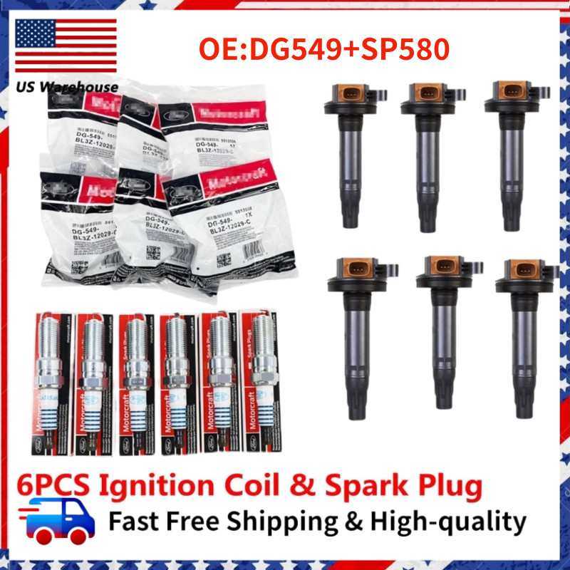 NEW 6PCS OEM DG549 Ignition Coil SP580 Spark Plug For Motorcraft Ford F150 3.5L NEW 6PCS OEM DG549 Ignition Coil SP580 Spark Plug For Motorcraft Ford F150 3.5L