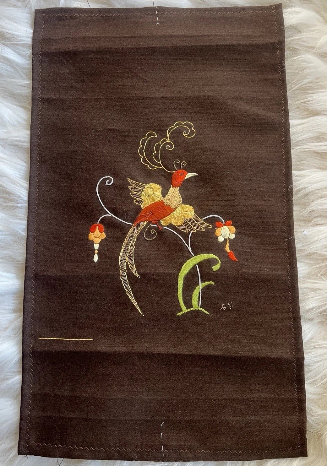 Vintage Finished Japanese Embroidery Nuido Silk Art Phoenix Bird Signed 1987 EGA