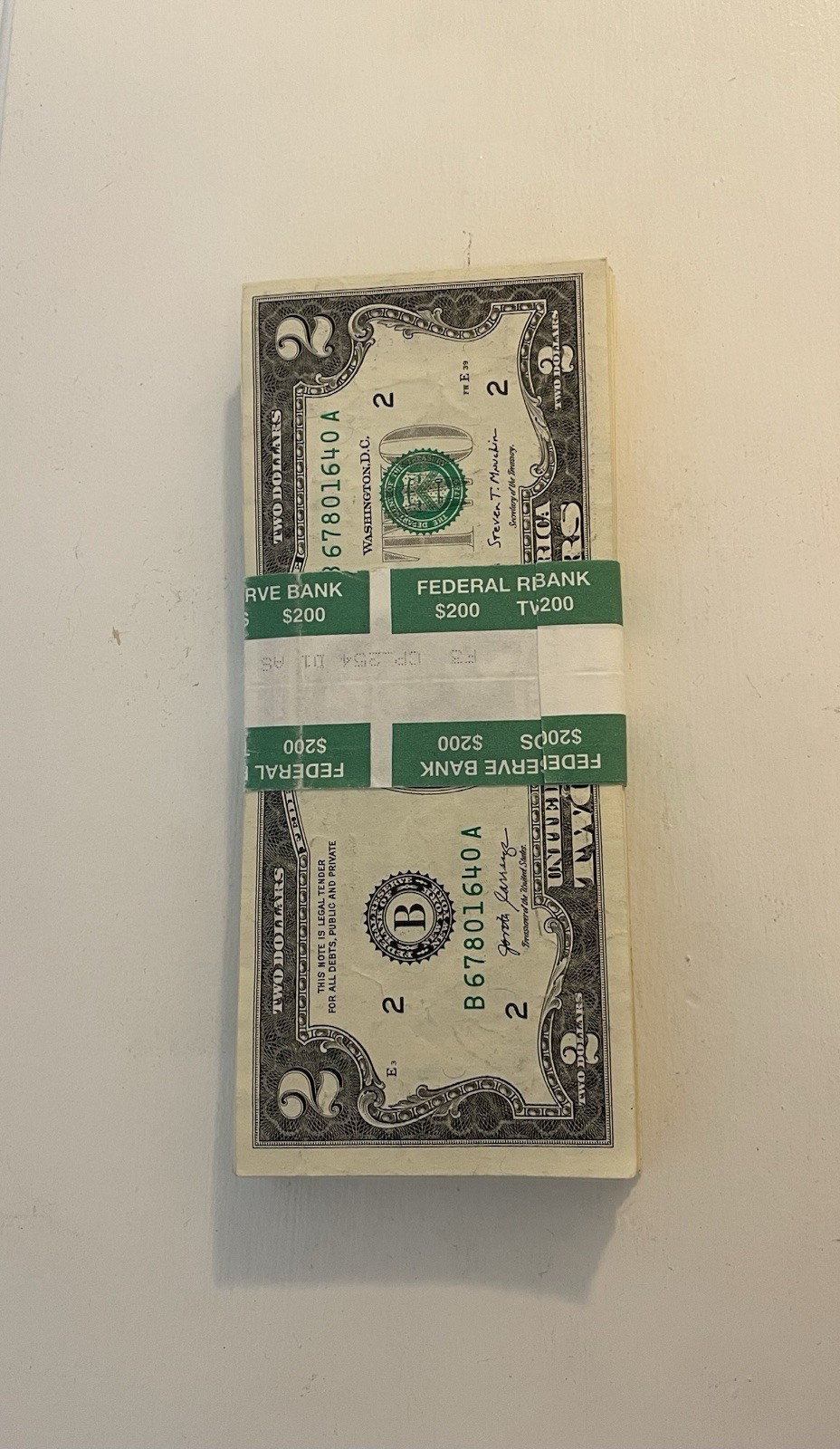 US $2 Federal Reserve Notes Strap - $200 (100 Banknotes), Uncertified US $2 Federal Reserve Notes Strap - $200 (100 Banknotes), Uncertified