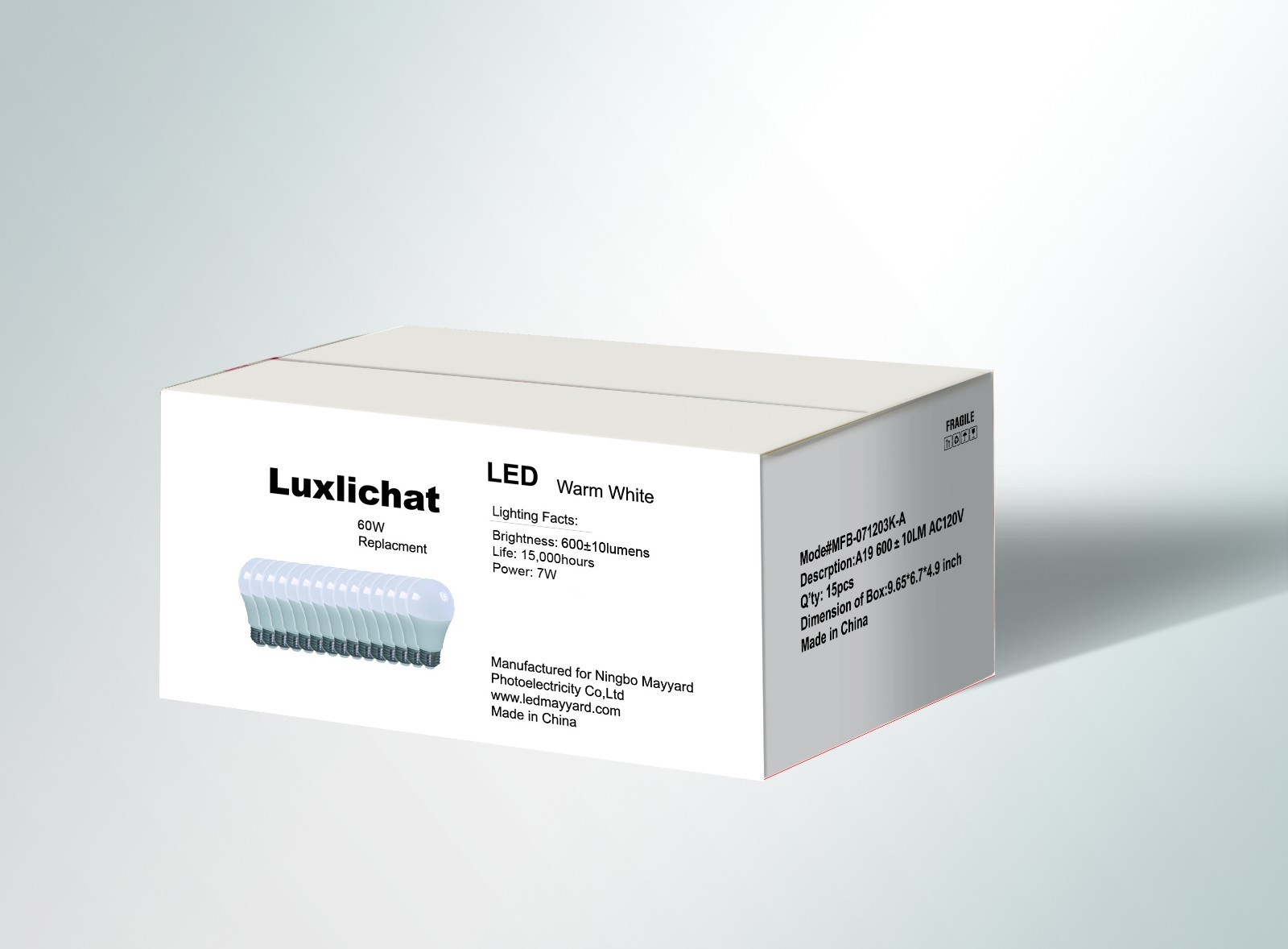 Luxlichat Dimmable 60W Equivalent A19 LED Light Bulb Warm White (3000K) -15 pack Luxlichat Dimmable 60W Equivalent A19 LED Light Bulb Warm White (3000K) -15 pack