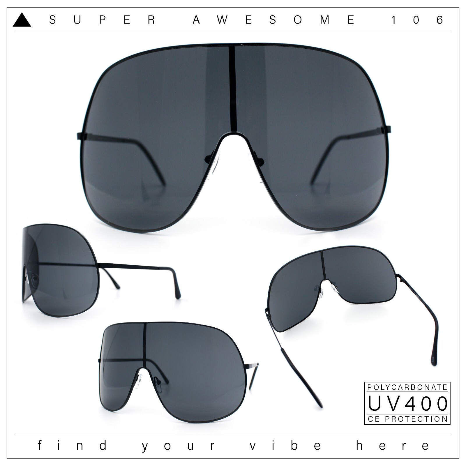 XXL Oversized Metal Rim Curved Monolens Shield Racer Sunglasses