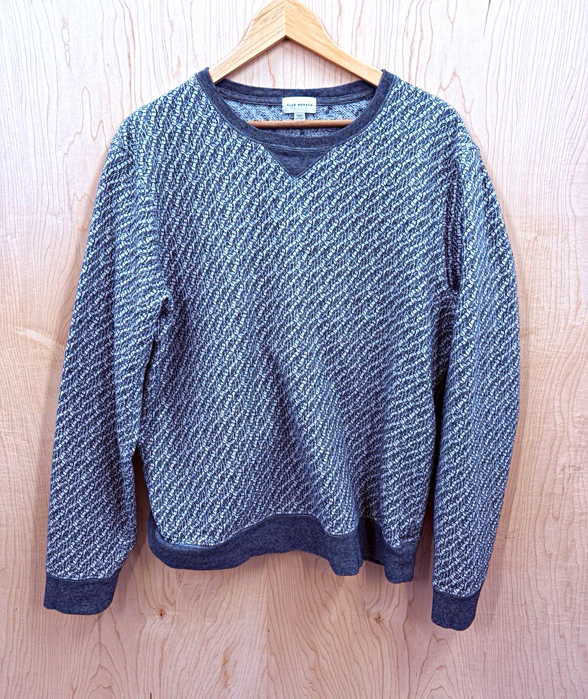 Club Monaco XL Gray Checkered 80s Y2K Sweater Cotton Knit Crew Neck Pullover Club Monaco XL Gray Checkered 80s Y2K Sweater Cotton Knit Crew Neck Pullover