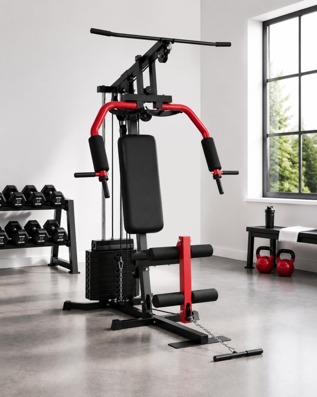 Multifunctional Home Gym Equipment Body Workout Station with 100LBS Weight Stack