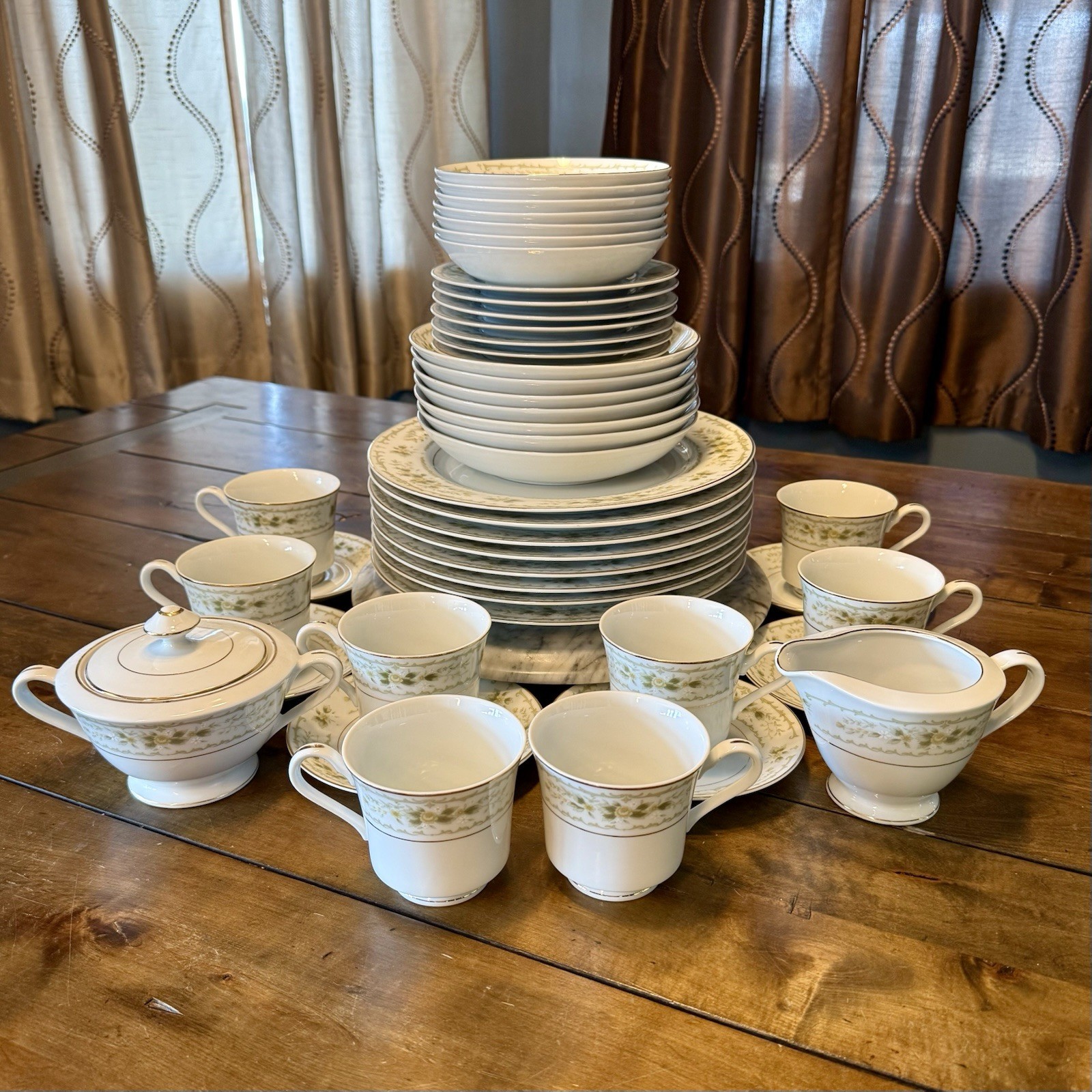 47pc VTG Mikasa Waverly 3901 Fine China Dish Set Yellow Floral Gold Rim Japan