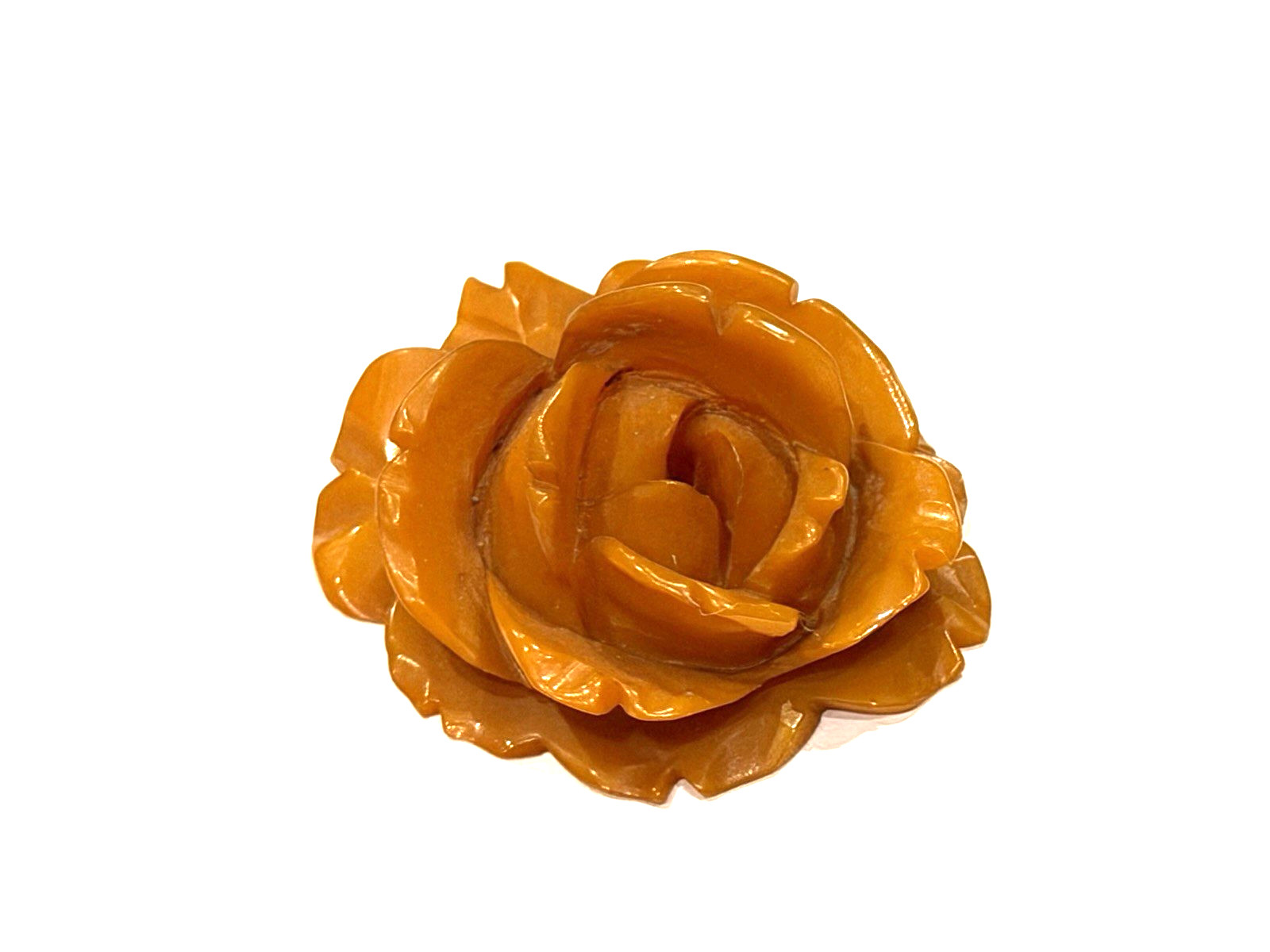 ANTIQUE 1930S ART DECO BUTTERSCOTCH BAKELITE ROSE FLOWER 1.75\