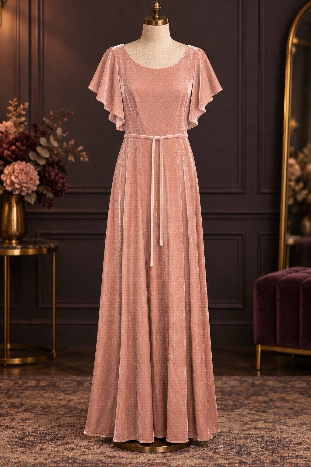 Marchesa Notte Bridesmaid Pink Dusty Rose Velour Velvet Wrap Maxi Dress NWT 6 Marchesa Notte Bridesmaid Pink Dusty Rose Velour Velvet Wrap Maxi Dress NWT 6