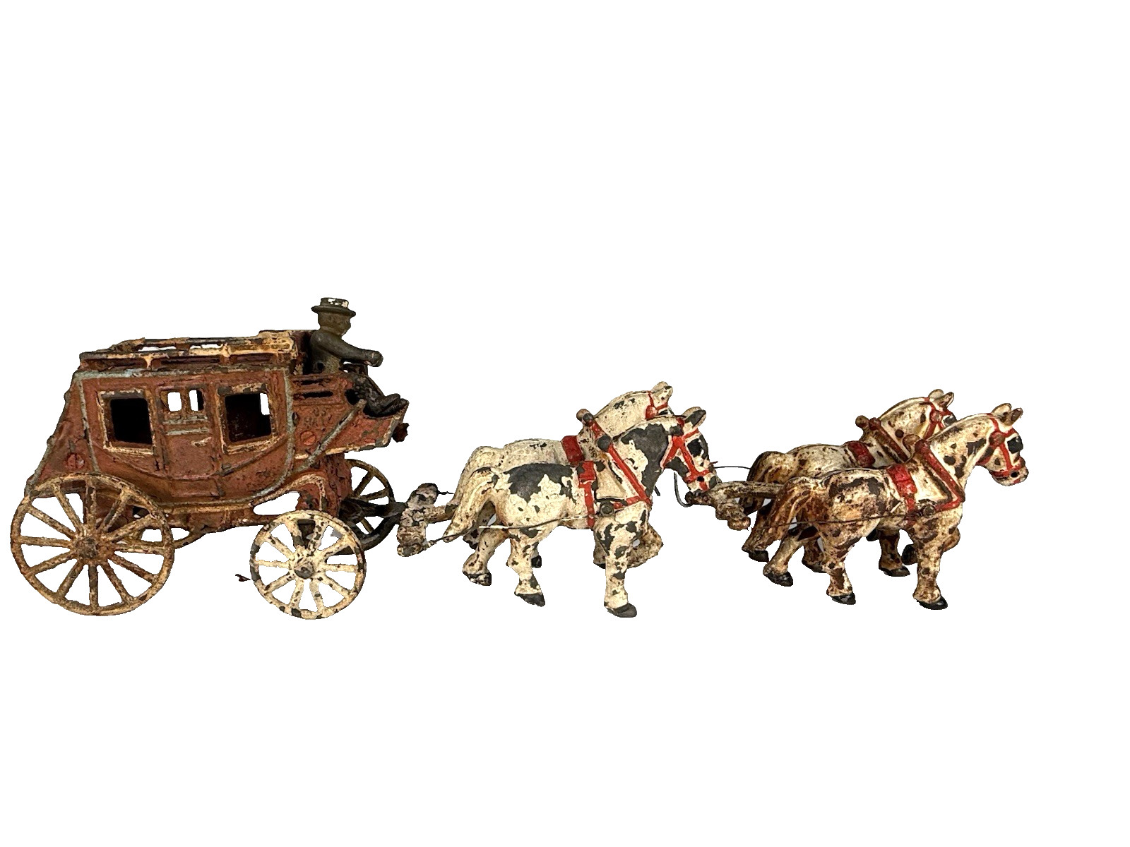 Hubley Cast Iron Overland US Mail Stagecoach 4-Horse Hitch 20.5 Hubley Cast Iron Overland US Mail Stagecoach 4-Horse Hitch 20.5