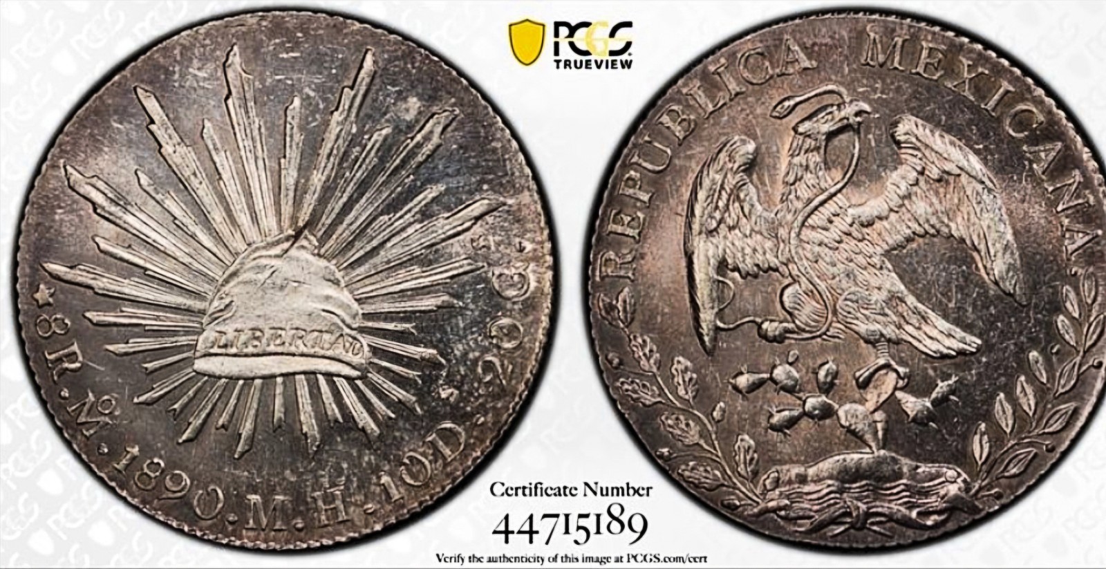 1890 Mo MH Mexico 8 Reales PCGS MS 63+ PL 1890 Mo MH Mexico 8 Reales PCGS MS 63+ PL