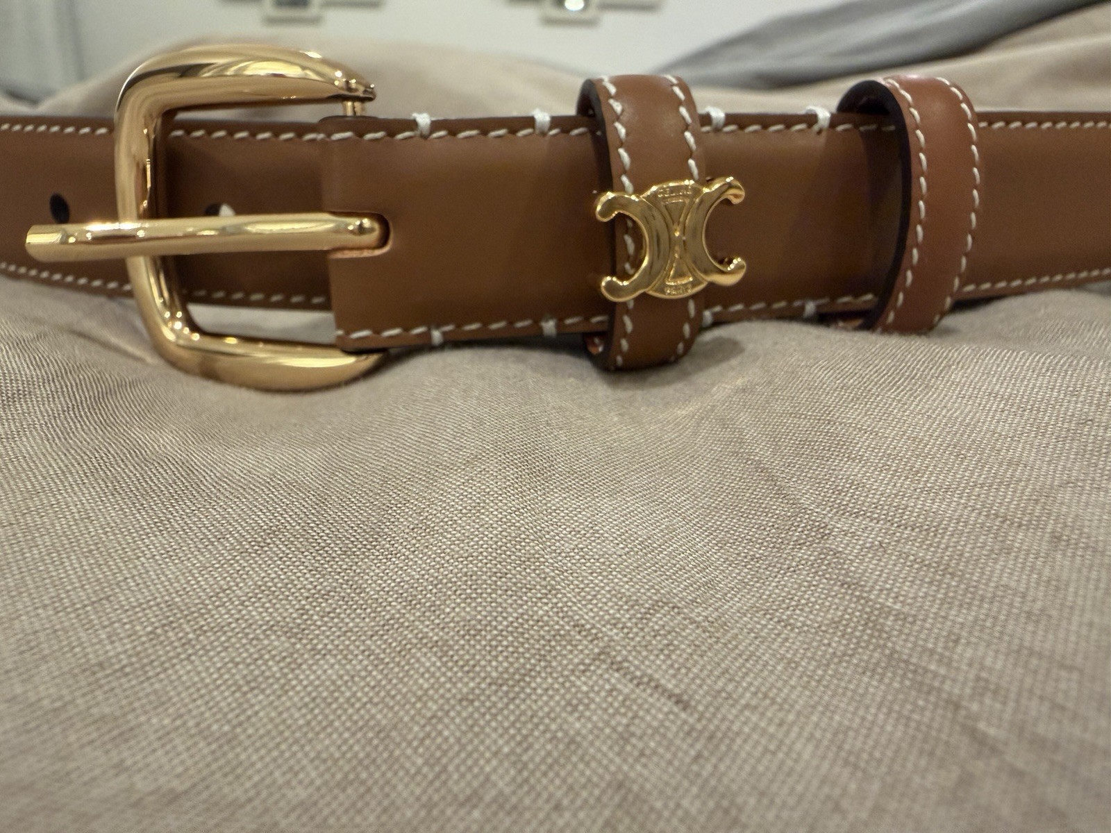 Authentic Celine Tan Leather And gold Belt In New Condition. Size 85 Authentic Celine Tan Leather And gold Belt In New Condition. Size 85