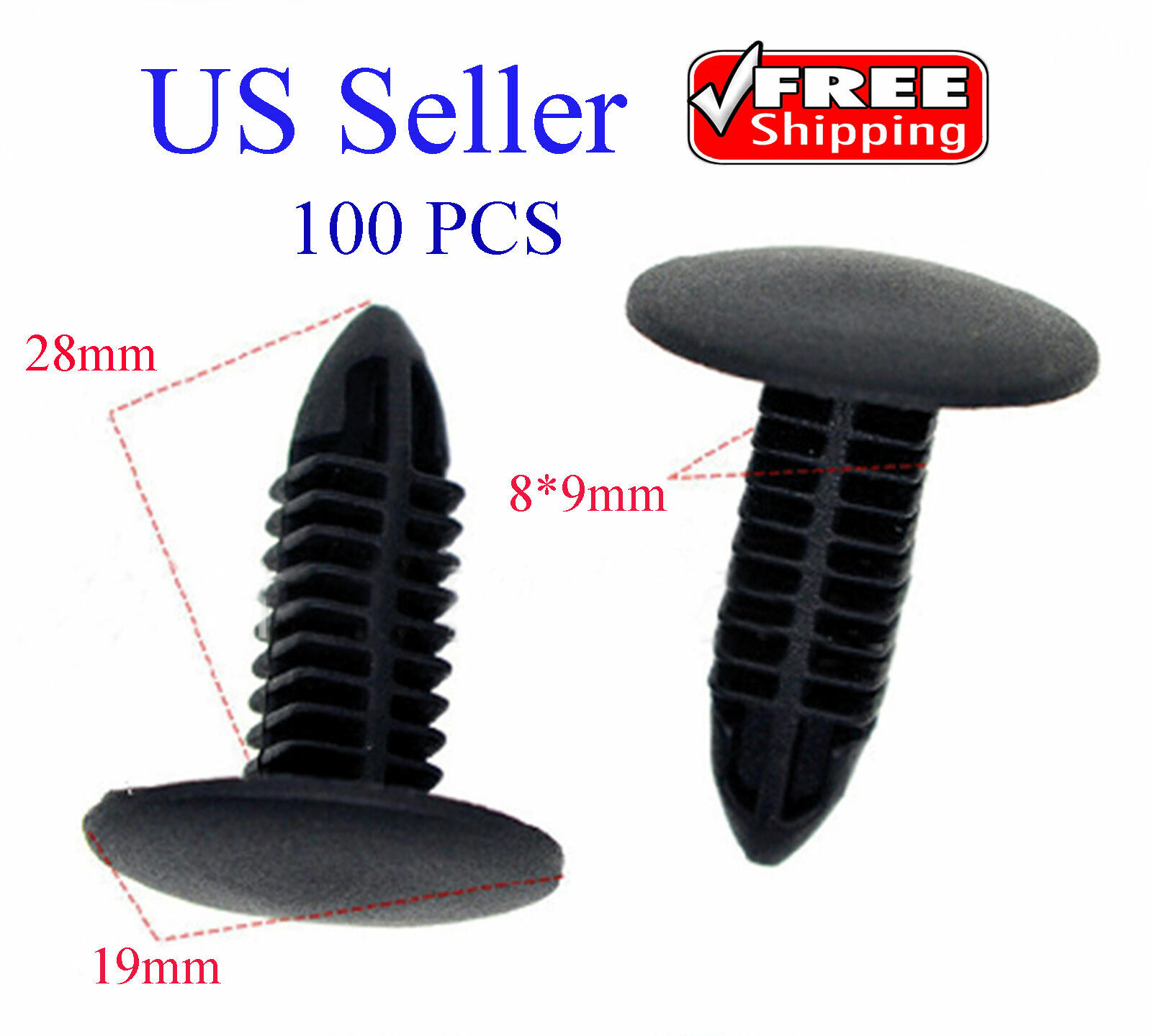 100Pcs Auto Car Plastic Rivets Fastener Door Clips Black 8x9mm