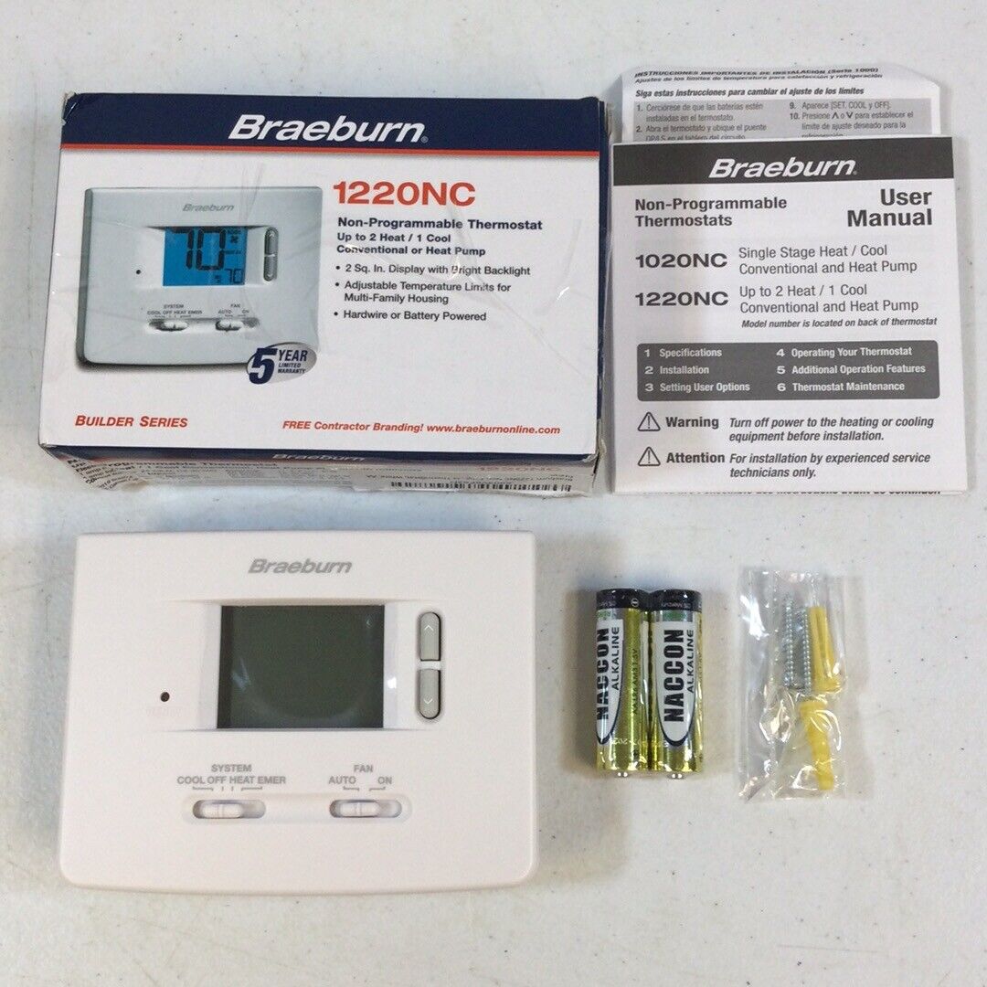 Braeburn 1220NC White Hardwire & Battery Powered Non-Programmable Thermostat