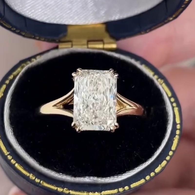 3.0CT Radiant Cut Moissanite Solitaire Engagement Ring 14K Yellow Gold Plated