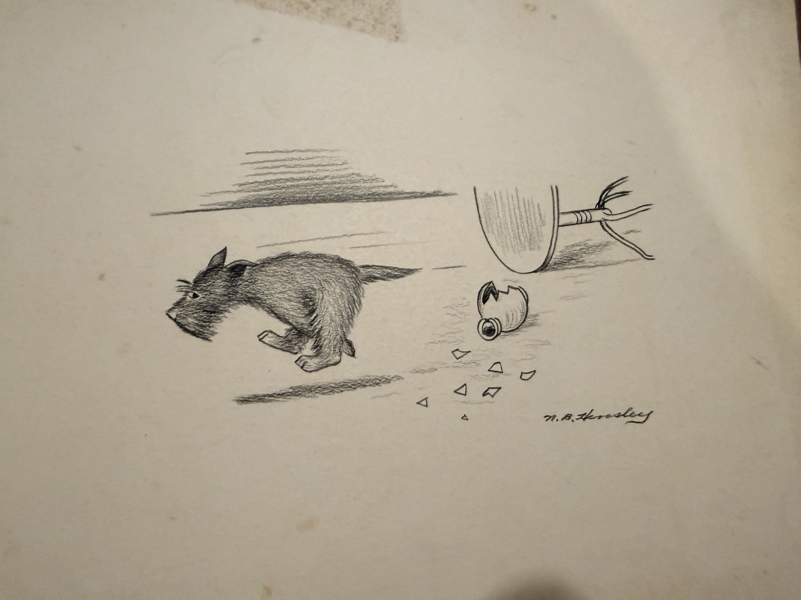 Vintage Scottish Terrier Charcoal Drawing Signed NB Hensley Scottie Dog Art⁠