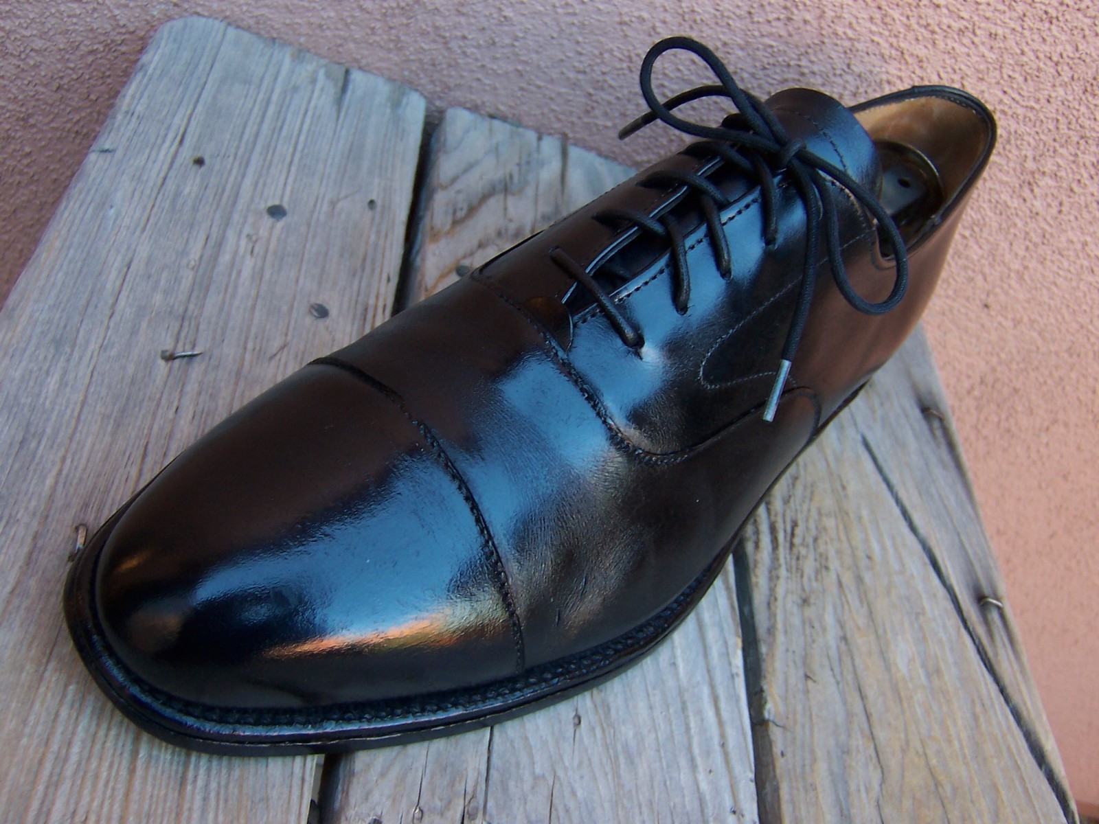 COLE HAAN Mens Dress Shoes BENCH MADE Black Leather Cap Toe Oxfords Size 7D