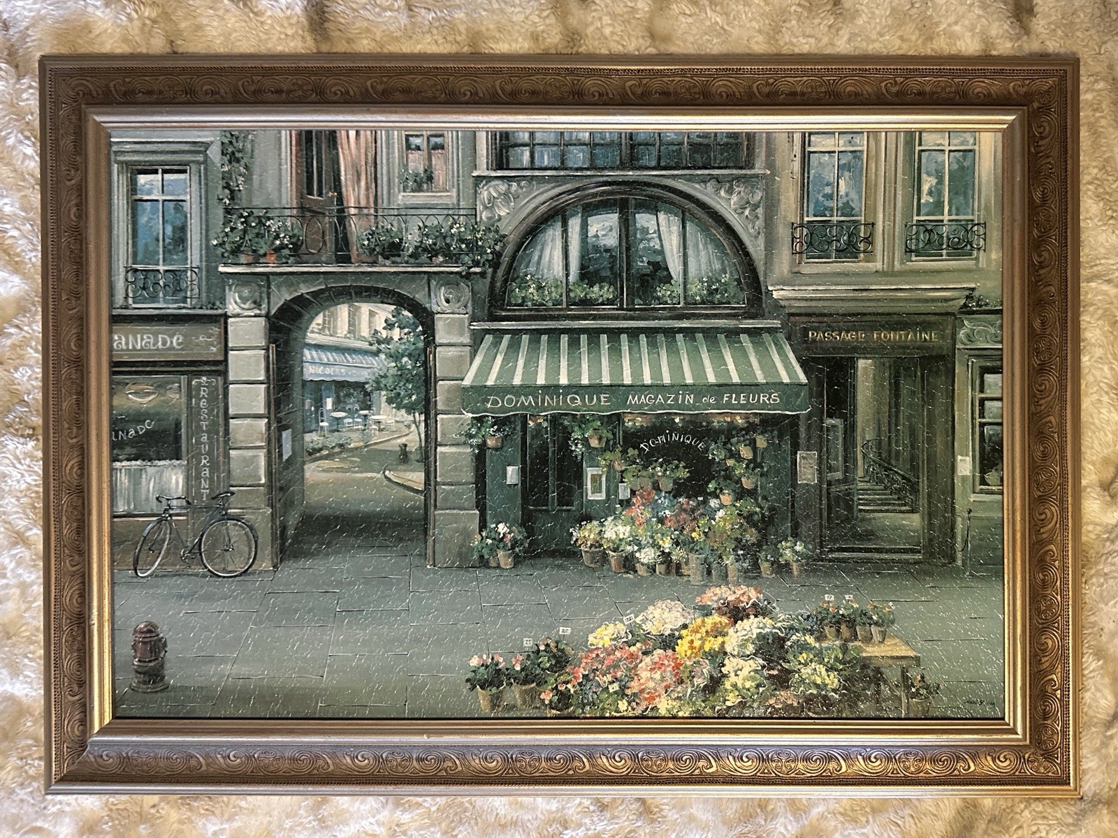 Paris French Flower Shop Dominique Framed Wall Art Ornate Vintage Frame 25x35