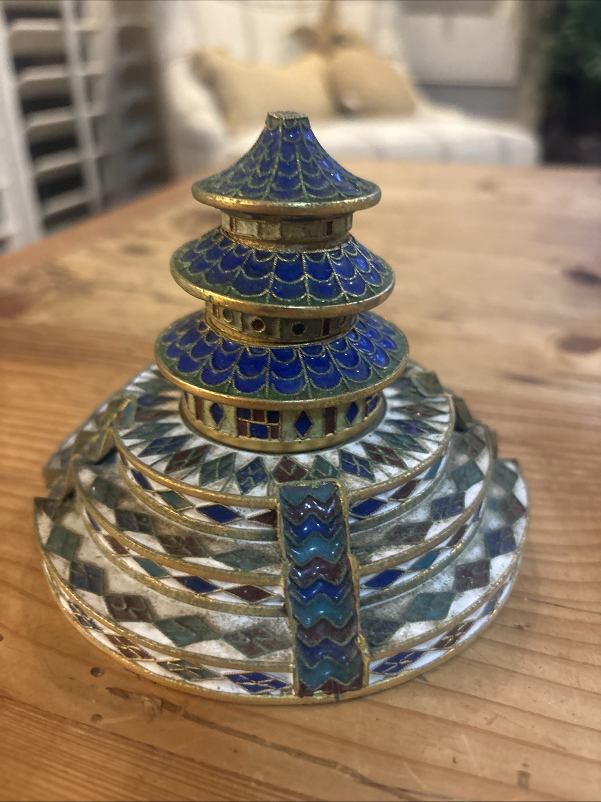 Chinese Cloisonne Pagoda Trinket Box Incense Burner Medium Handpainted (a44 Chinese Cloisonne Pagoda Trinket Box Incense Burner Medium Handpainted (a44