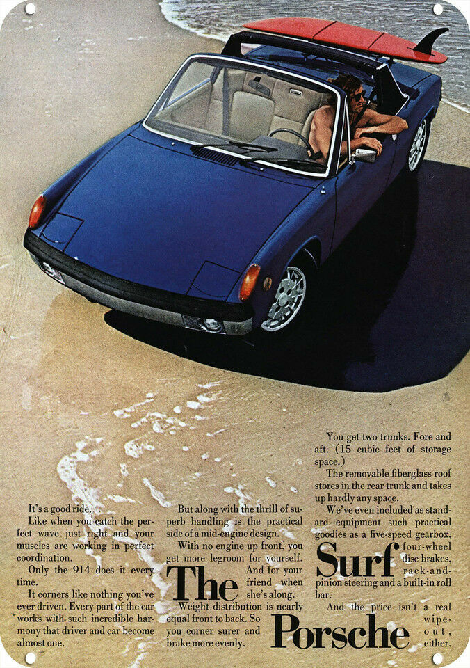 1972 PORSCHE 914 Car -The Surf Porsche & Surfboard DECORATIVE REPLICA METAL SIGN 1972 PORSCHE 914 Car -The Surf Porsche & Surfboard DECORATIVE REPLICA METAL SIGN
