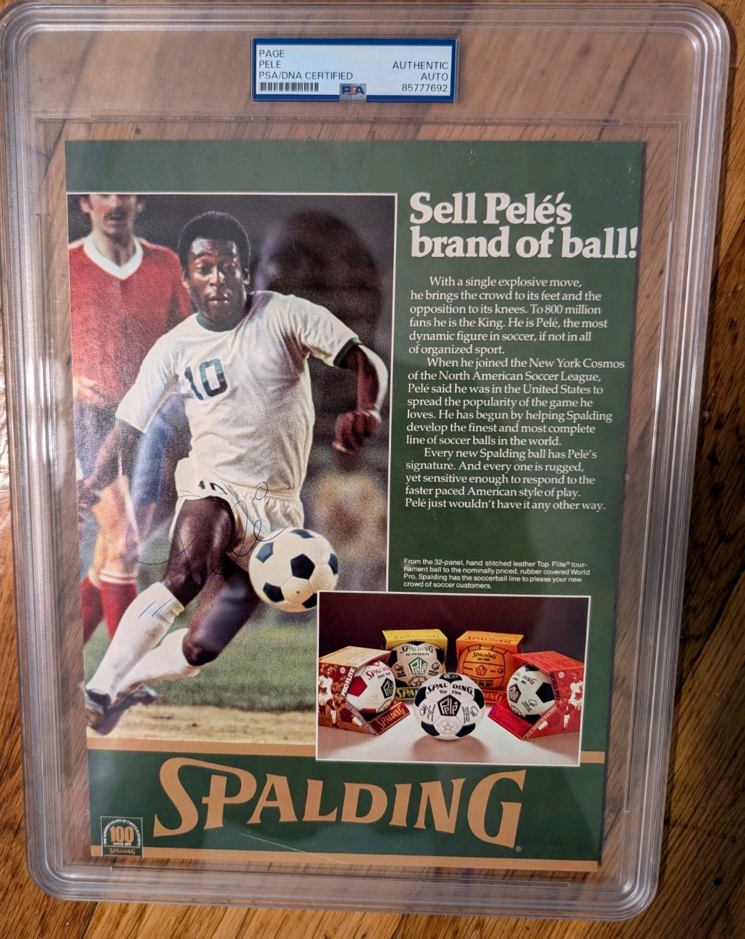 Pele In Career SIGNED Spalding Ad PSA/DNA Encased Authentic Auto 1976-77