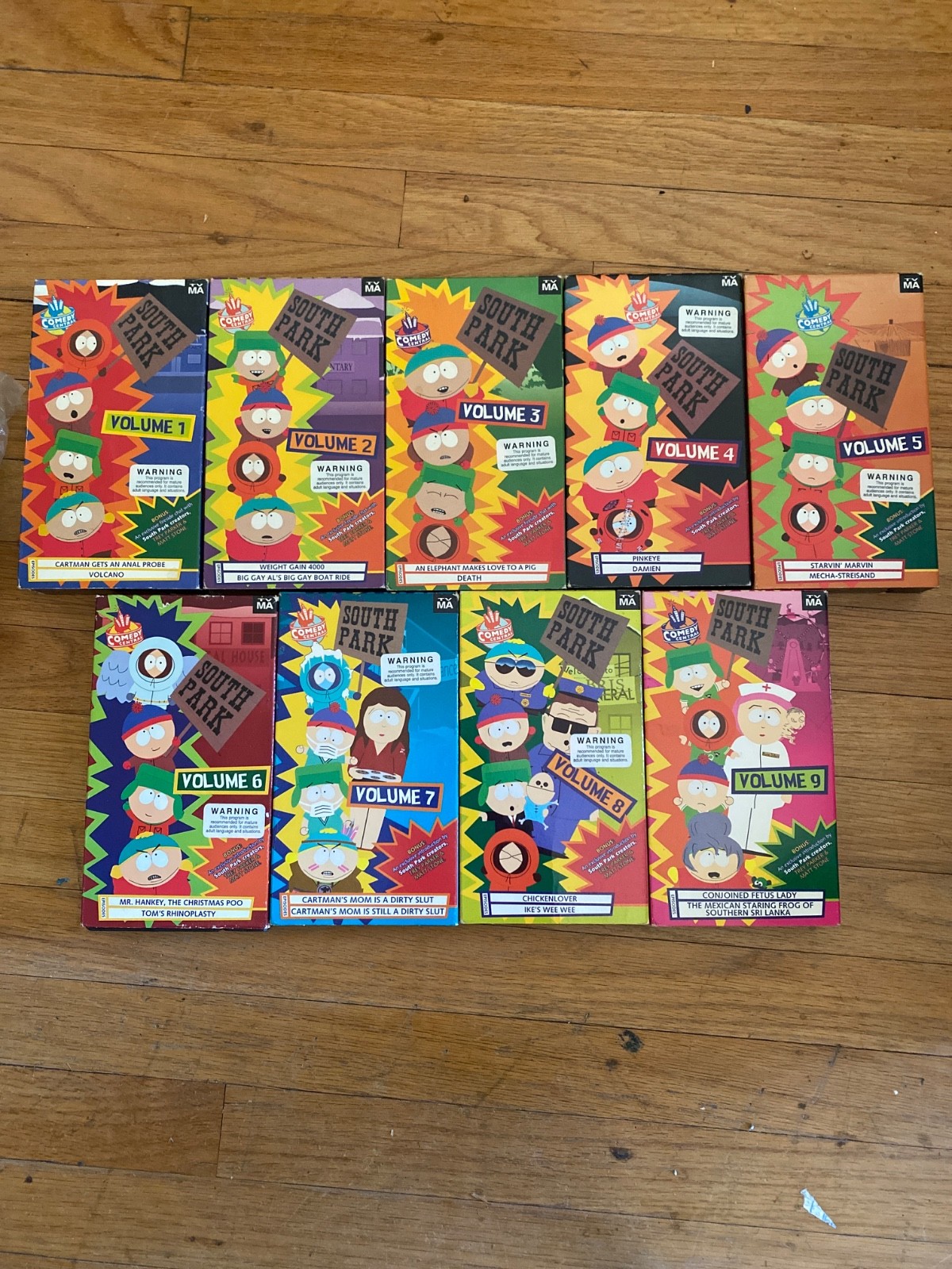 South Park VHS Volumes 1-9 Rhino Comedy Central Vintage 1998 Complete Season 1 South Park VHS Volumes 1-9 Rhino Comedy Central Vintage 1998 Complete Season 1