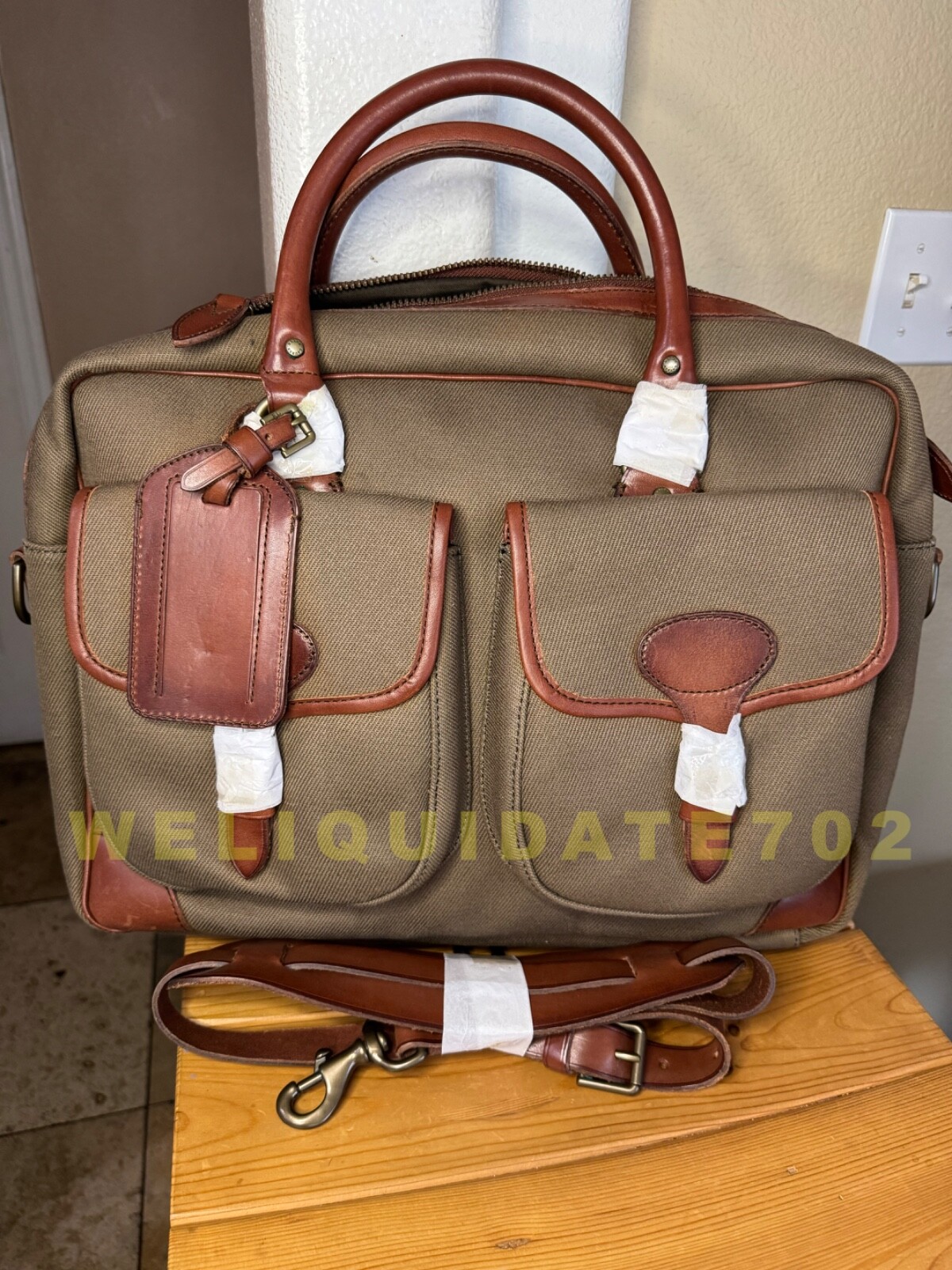 New   RALPH LAUREN TWILL /LEATHER MENS COMMUTER MESSENGER OLIVE GREEN  BAG