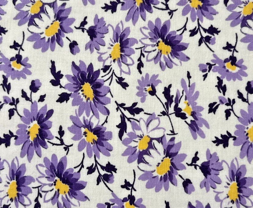 Vintage 1930s Feedsack Fabric Purple Daisy Cotton Scrap 9x10