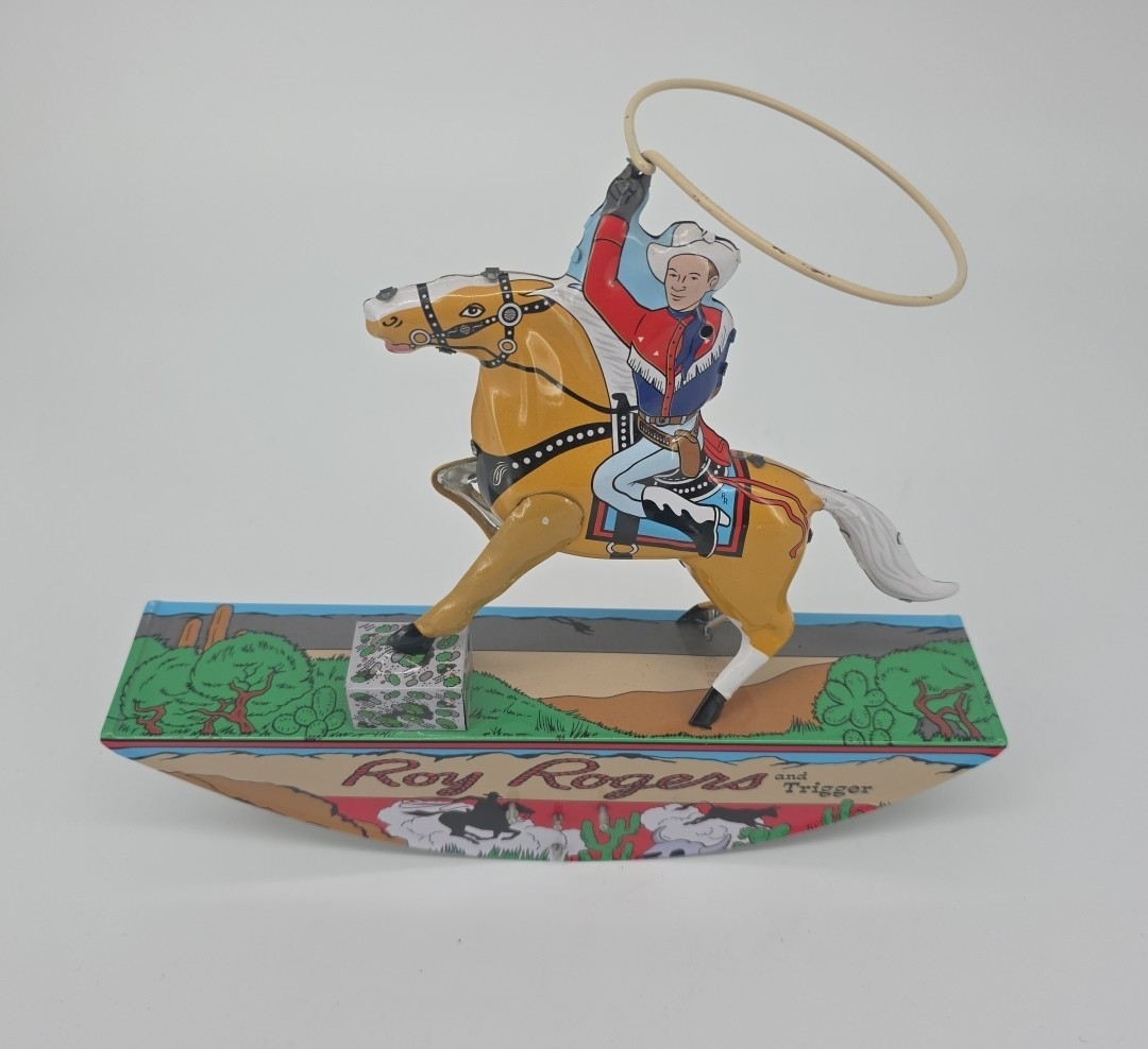 VTG Roy Rogers & Trigger 2002 Reproduction Wind Up Tin Toy Schylling Collectible VTG Roy Rogers & Trigger 2002 Reproduction Wind Up Tin Toy Schylling Collectible