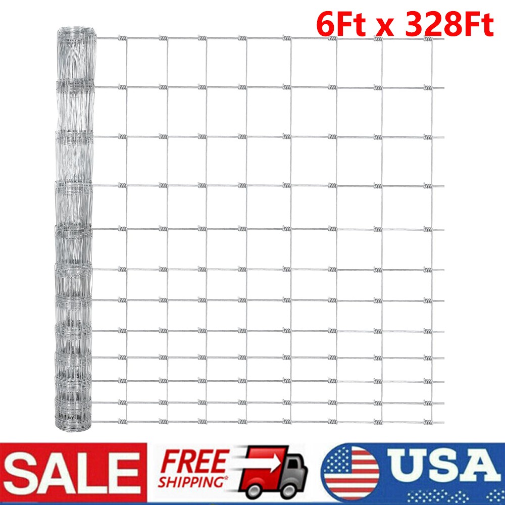 6ft x 328ft Galvanized Field Fence Roll ,Cattle Fence Wire Fencing for Pasture