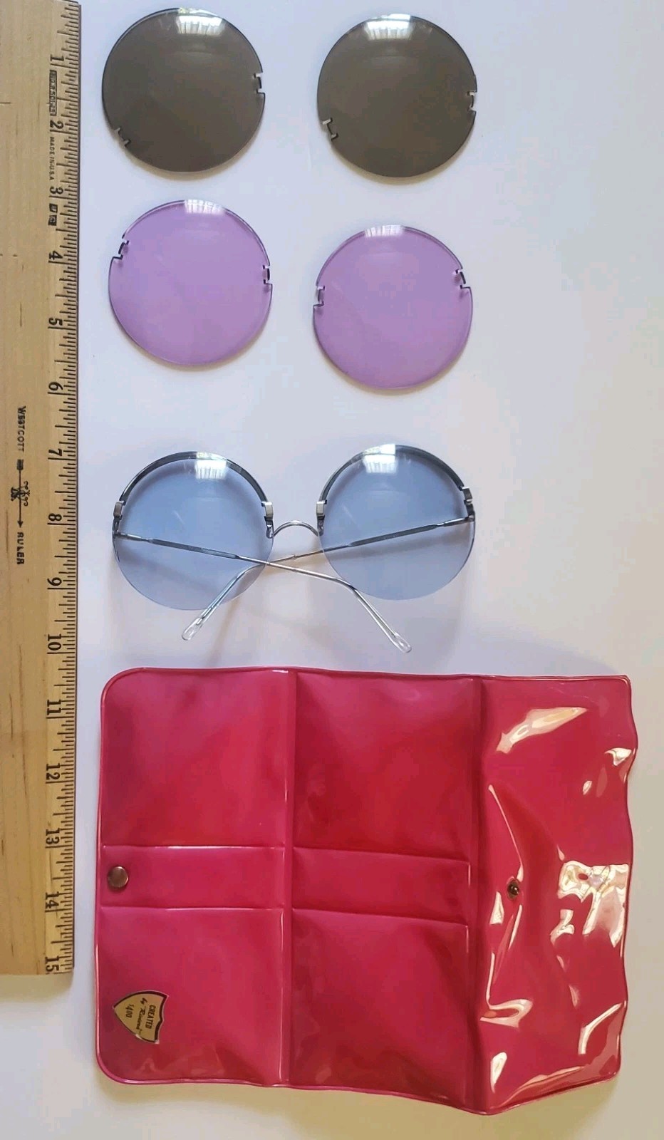 Vintage 1970s Riviera Interchangeable Sunglasses Set with Pink Case Vintage 1970s Riviera Interchangeable Sunglasses Set with Pink Case
