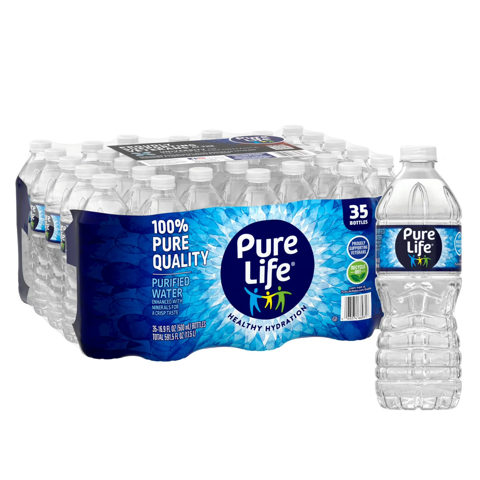 Pure Life Purified Water, 16.9 Fl Oz / 500 mL, Plastic Bottled Water (35 Pack) Pure Life Purified Water, 16.9 Fl Oz / 500 mL, Plastic Bottled Water (35 Pack)