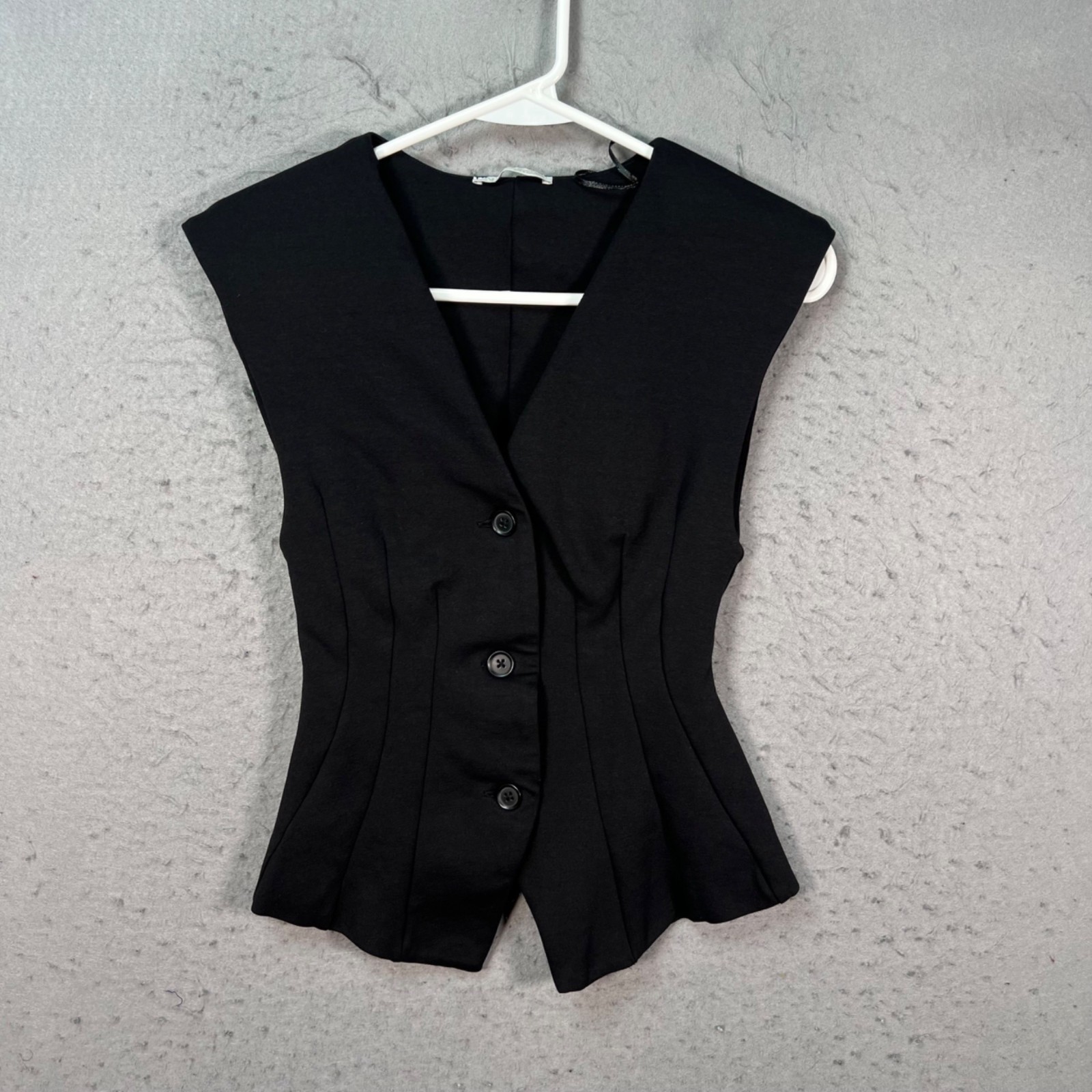 Zara Womens Size Small Black Sleeveless Button-Up Fitted Vest Top