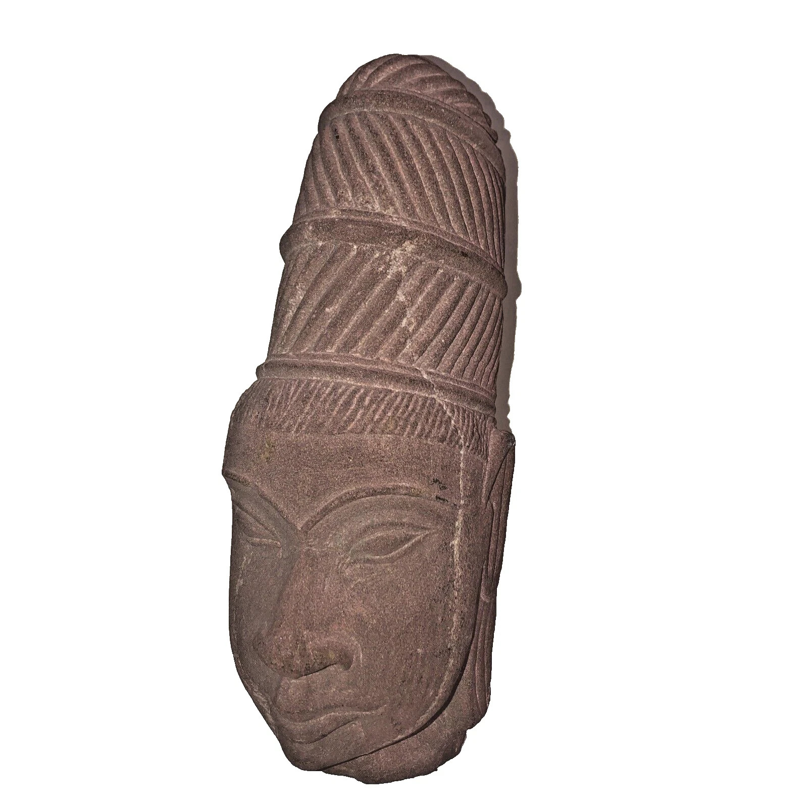Antique Hand Carved Red Stone A Female Head Height: 9 3/8