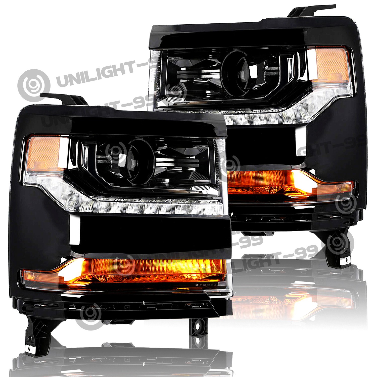 For 2016-2018 Black Chevy Silverado 1500 HID/Xenon Headlights Assembly LH+RH Set