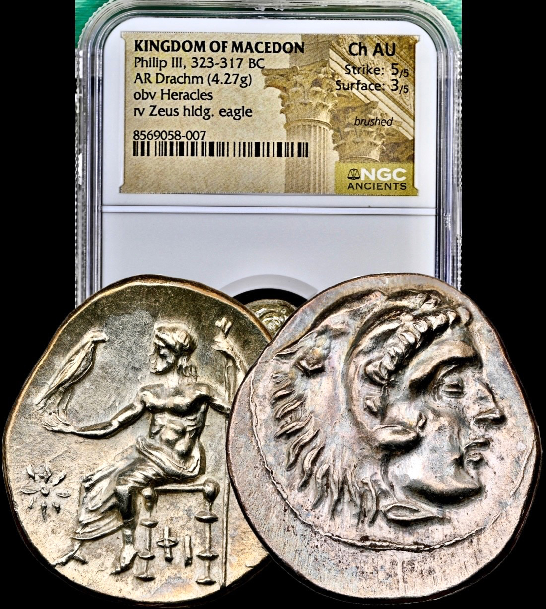 323-317 BC Macedon Philip III Lifetime Greek Silver Drachm Coin NGC Choice AU